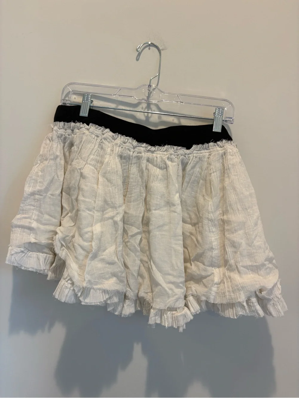Free People Cream Ruffled Skort with Black Waistband